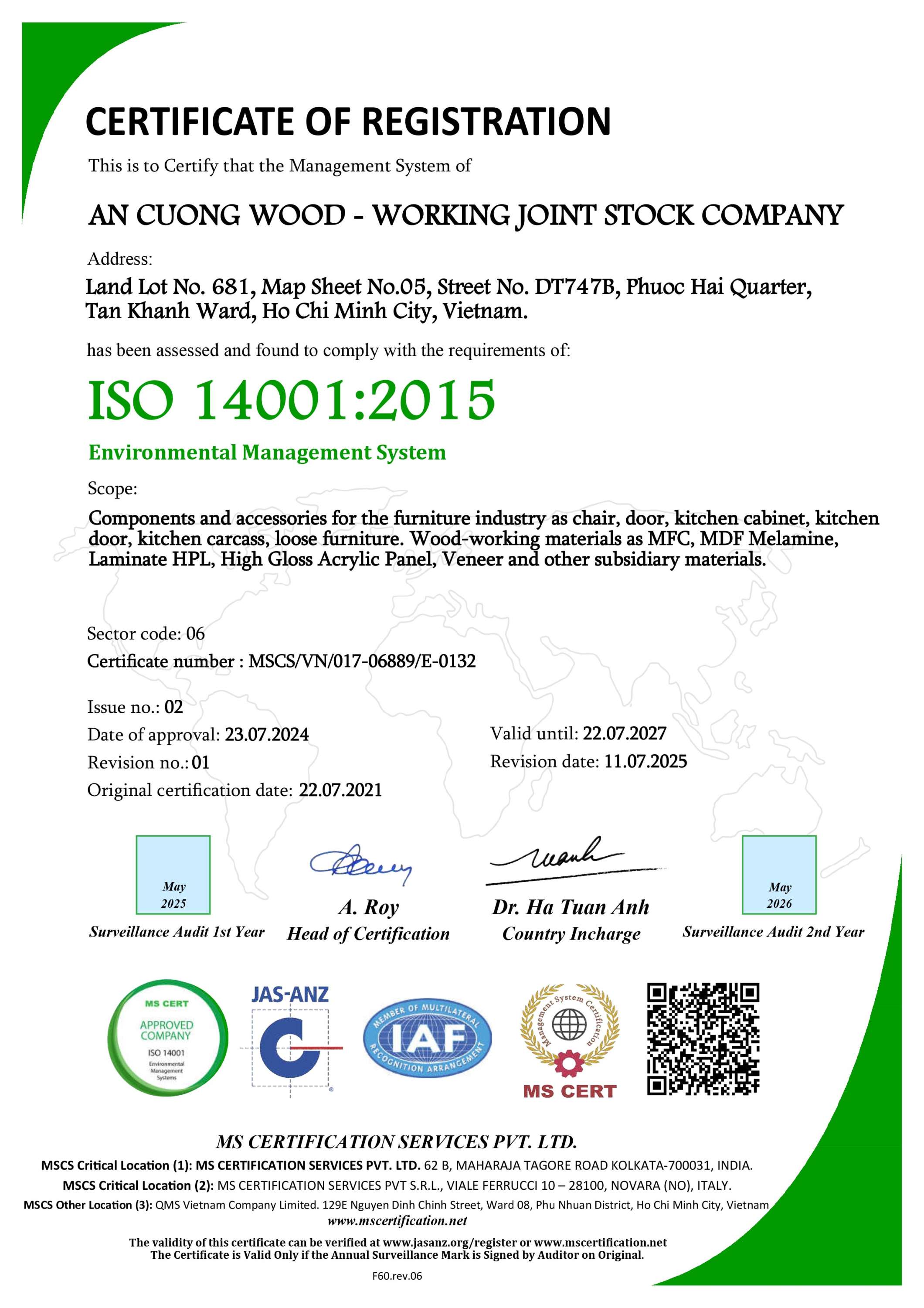 Chứng nhận môi trường ISO 14001-2025