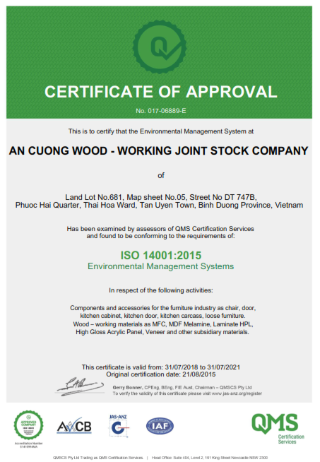 AN CƯỜNG ĐẠT CHỨNG NHẬN ISO 9001:2015 VÀ ISO 14001:2015