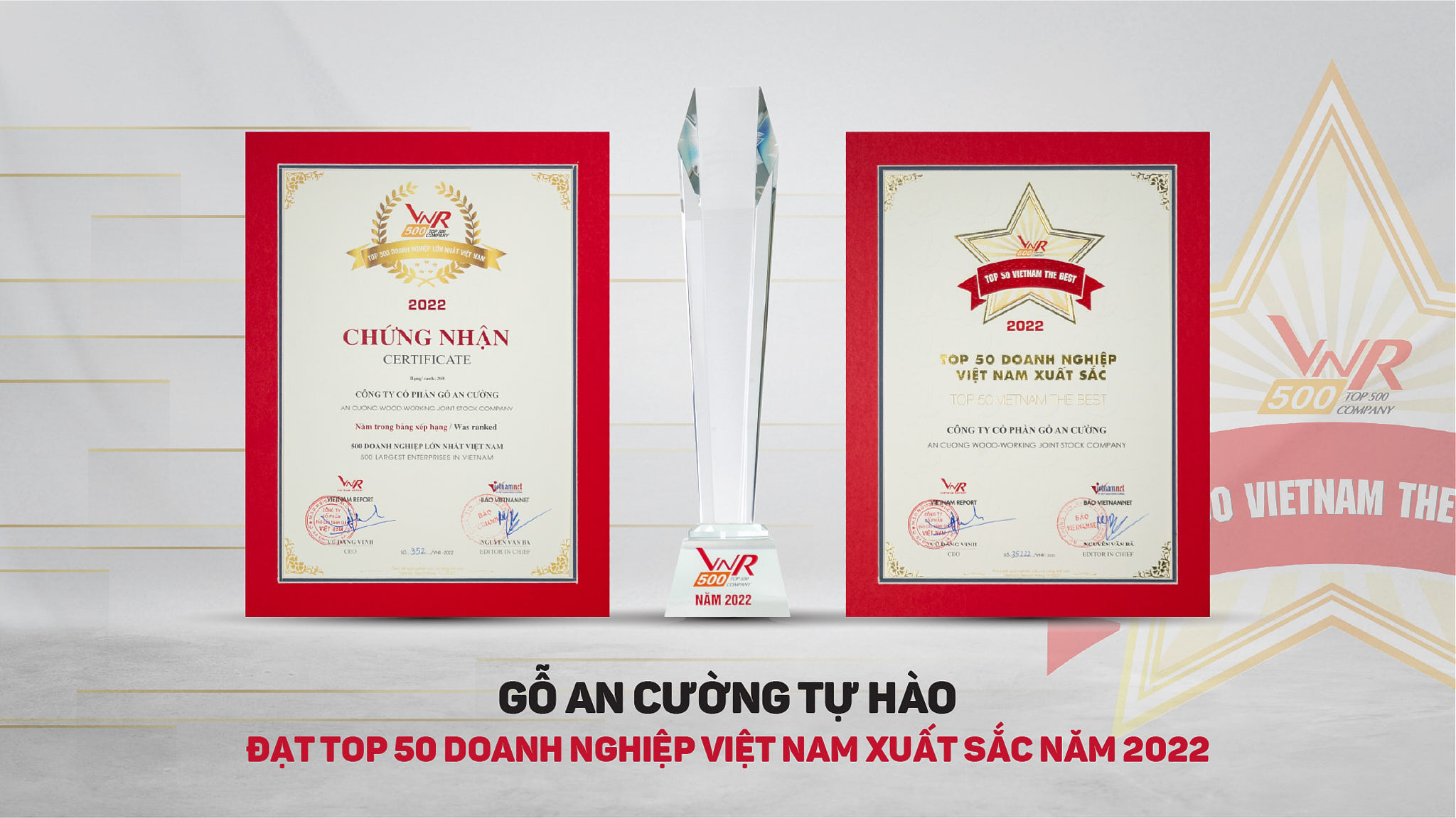 GỖ AN CƯỜNG TỰ HÀO ĐẠT TOP 50 DOANH NGHIỆP VIỆT NAM XUẤT SẮC NĂM 2022 