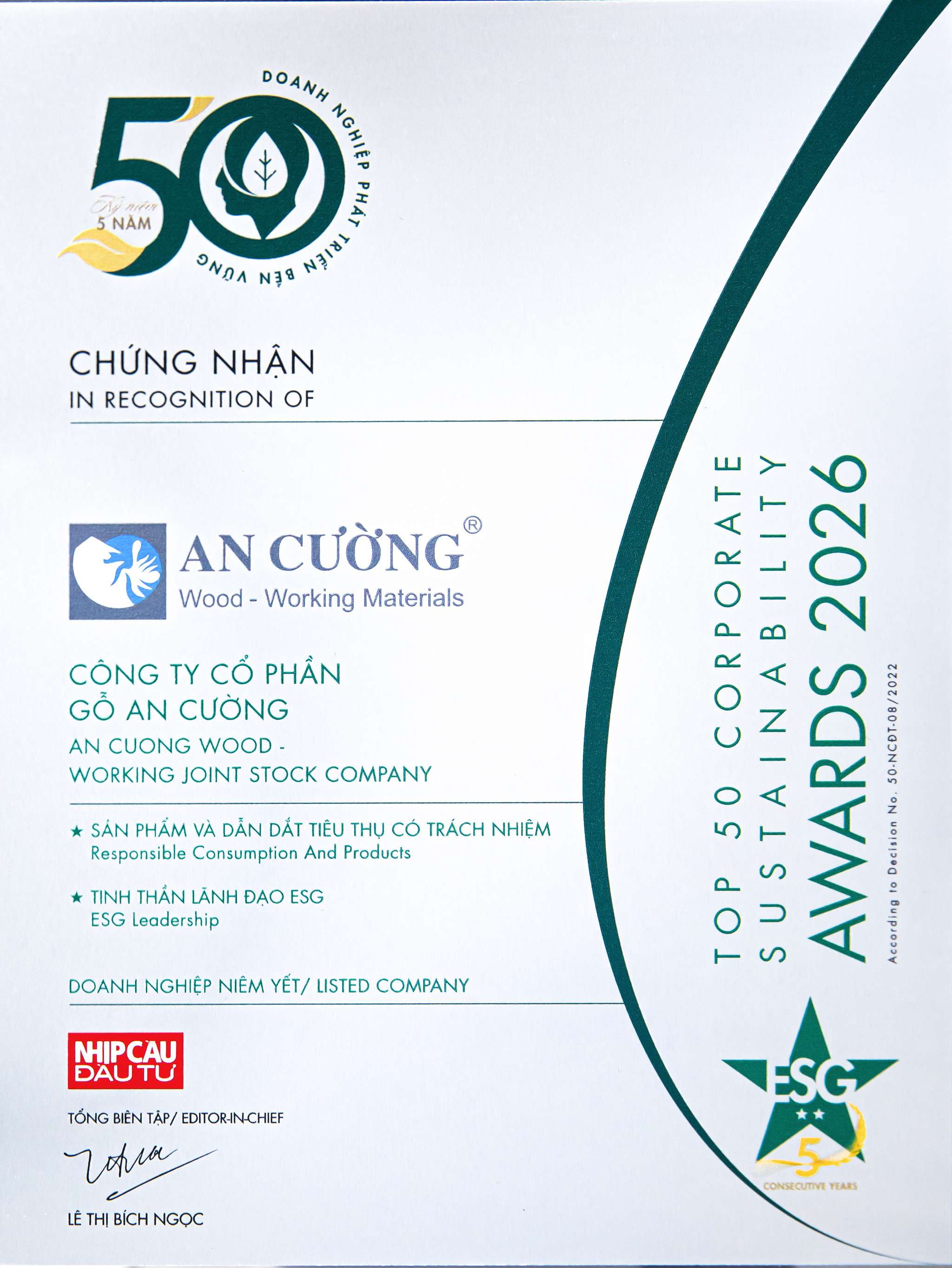 TOP 50 DOANH NGHIỆP PHÁT TRIỂN BỀN VỮNG (CSA)
