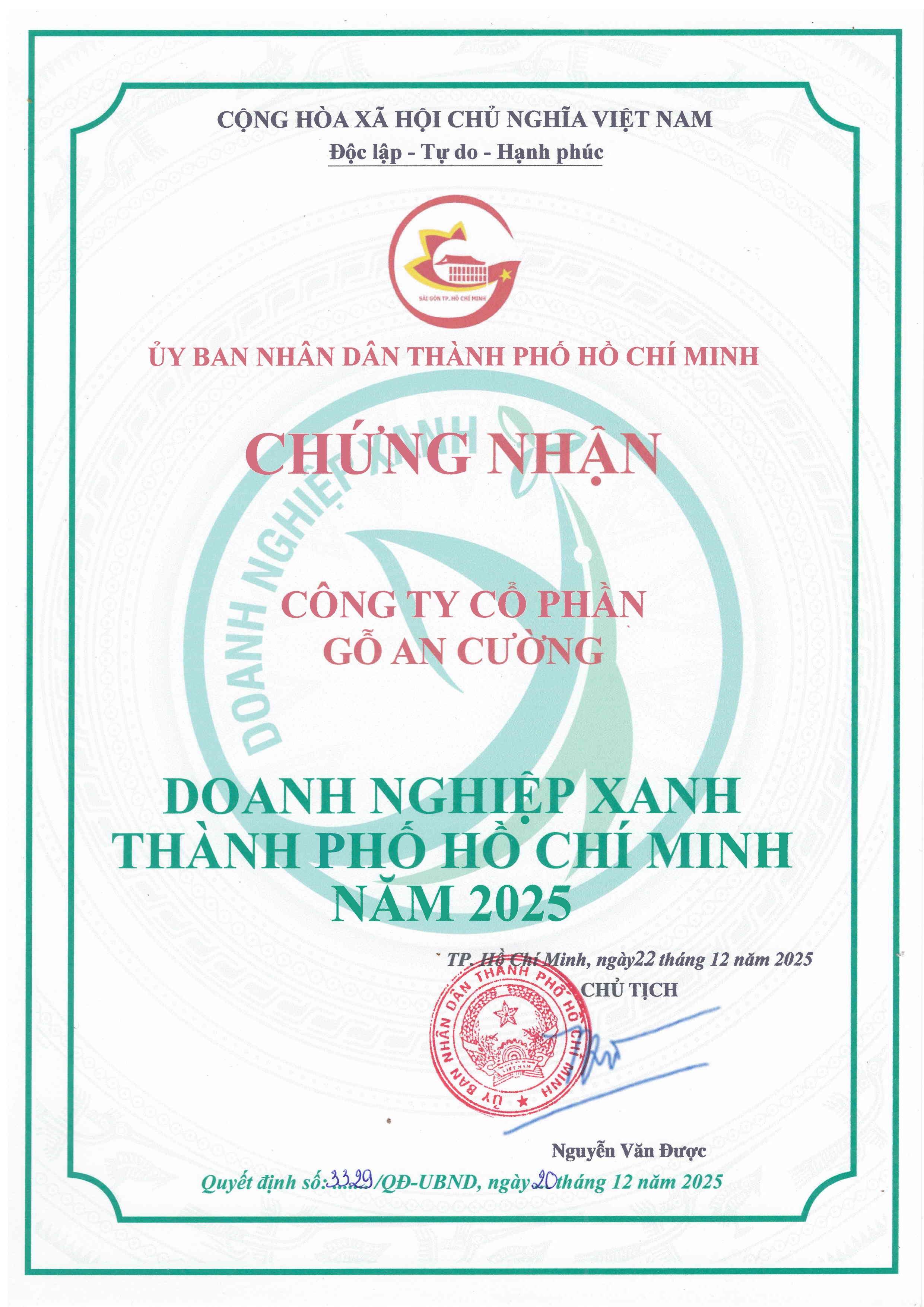 DOANH NGHIỆP XANH THÀNH PHỐ HỒ CHÍ MINH NĂM 2025