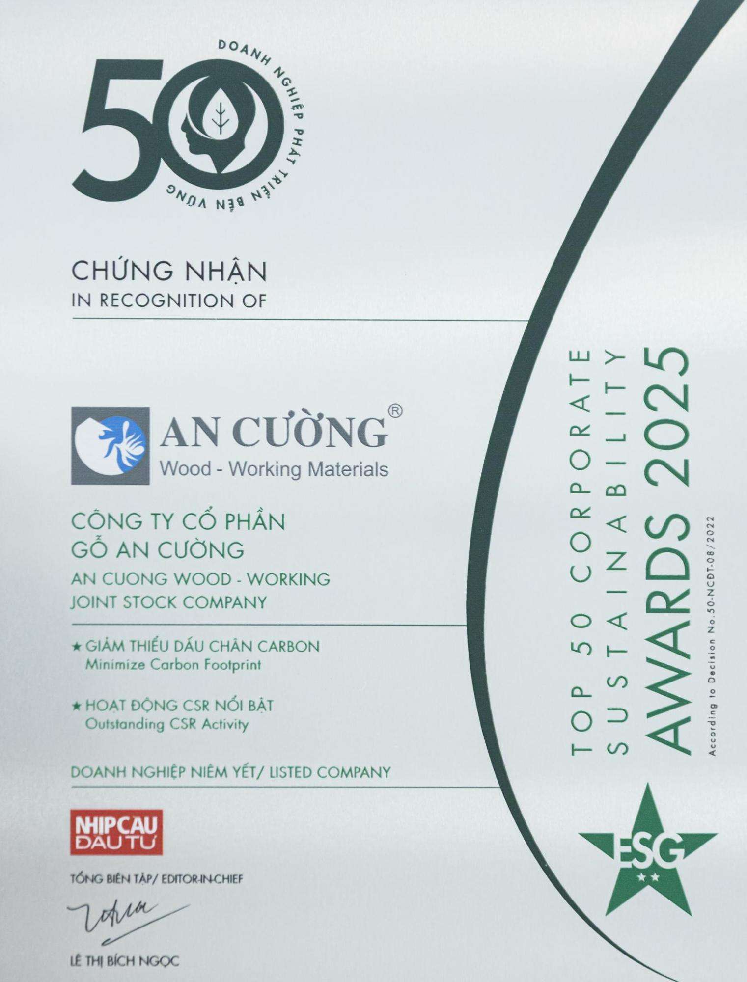 TOP 50 DOANH NGHIỆP PHÁT TRIỂN BỀN VỮNG (CSA)