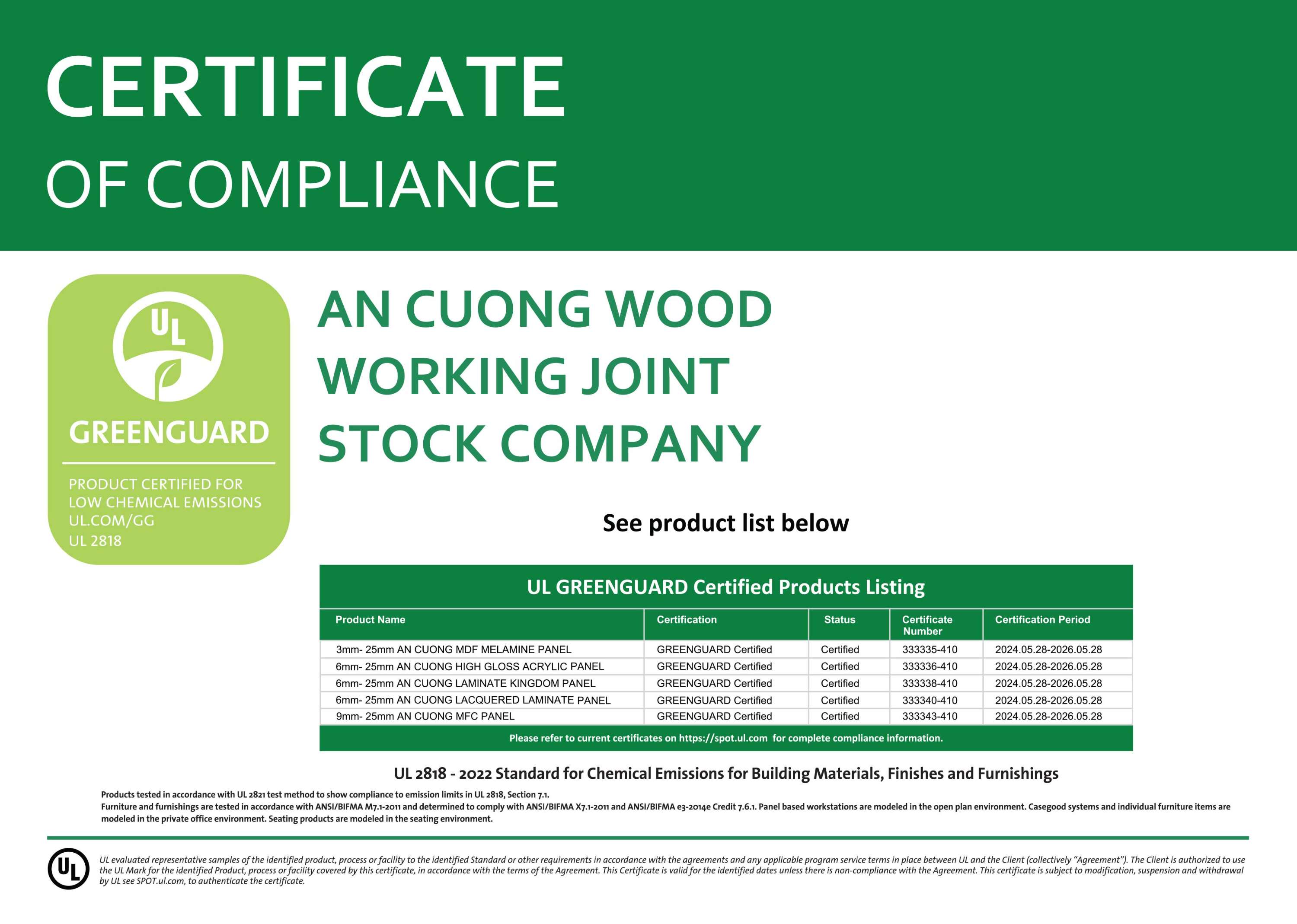 CHỨNG NHẬN GREENGUARD