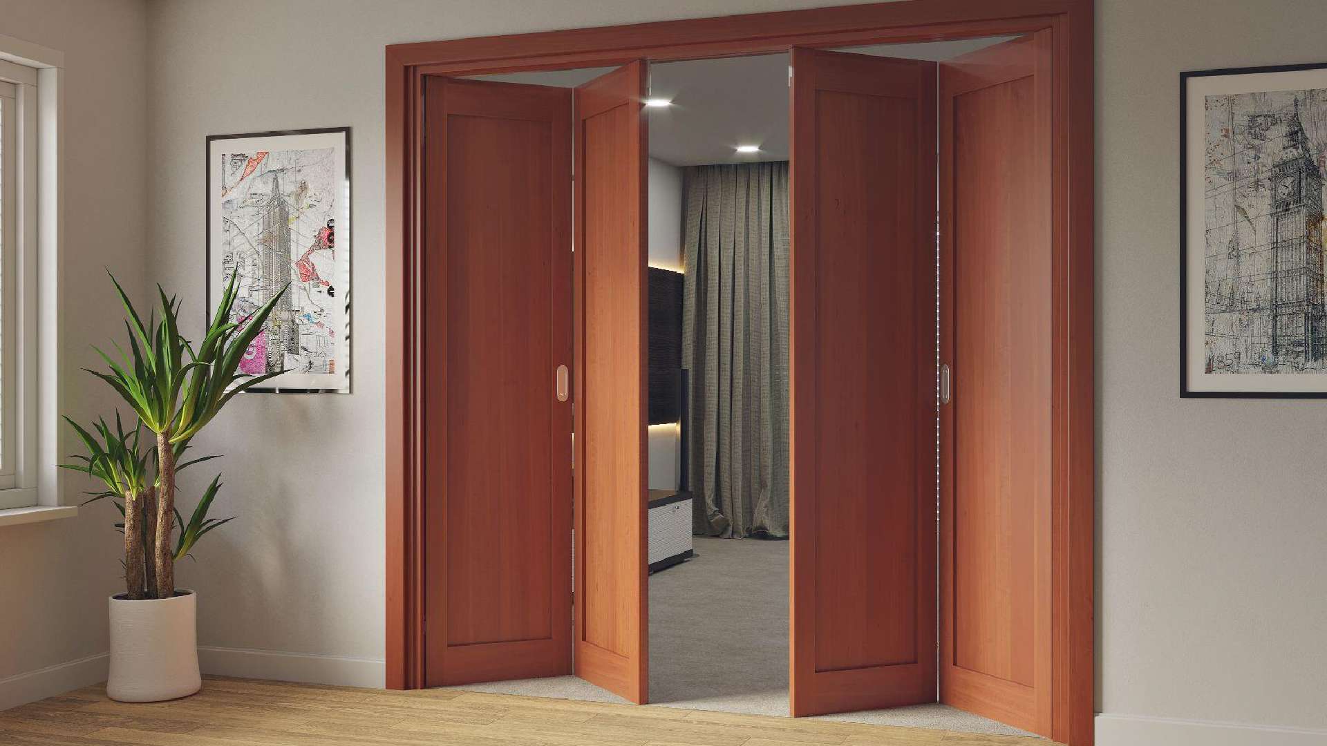 cửa gỗ công nghiệp 4 cánh