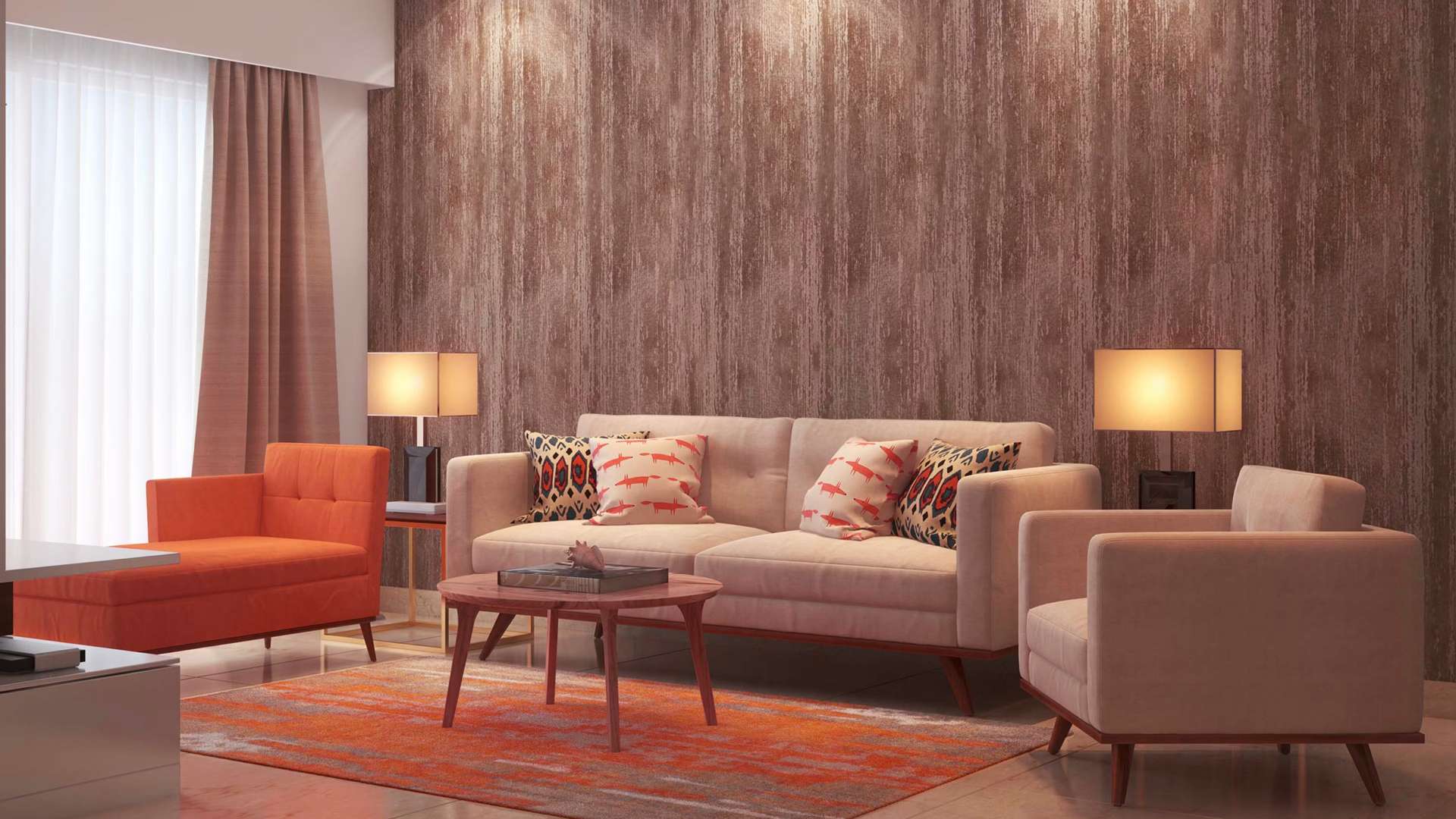 giấy dán tường vân gỗ anh đào cho phòng khách