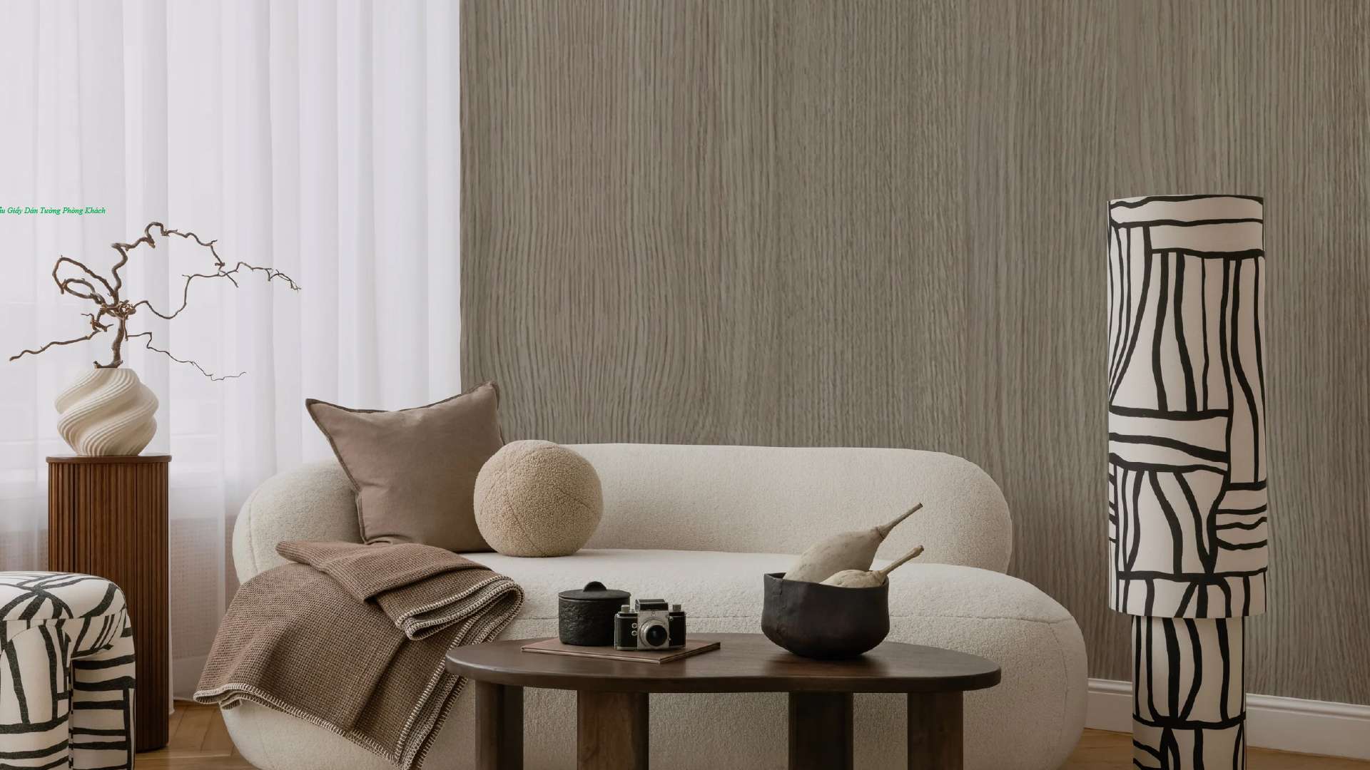 giấy dán tường vân gỗ sồi cho phòng khách