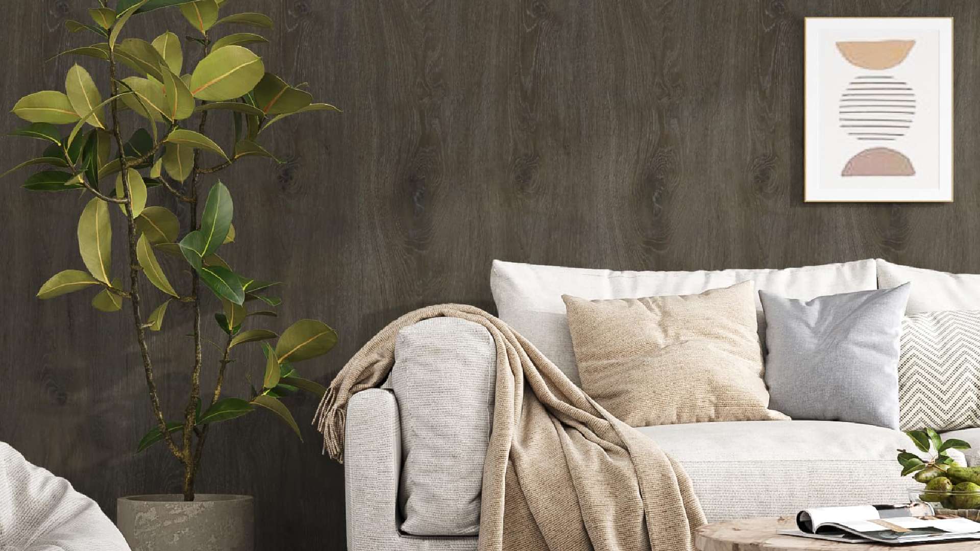 giấy dán tường vân gỗ tần bì cho phòng khách