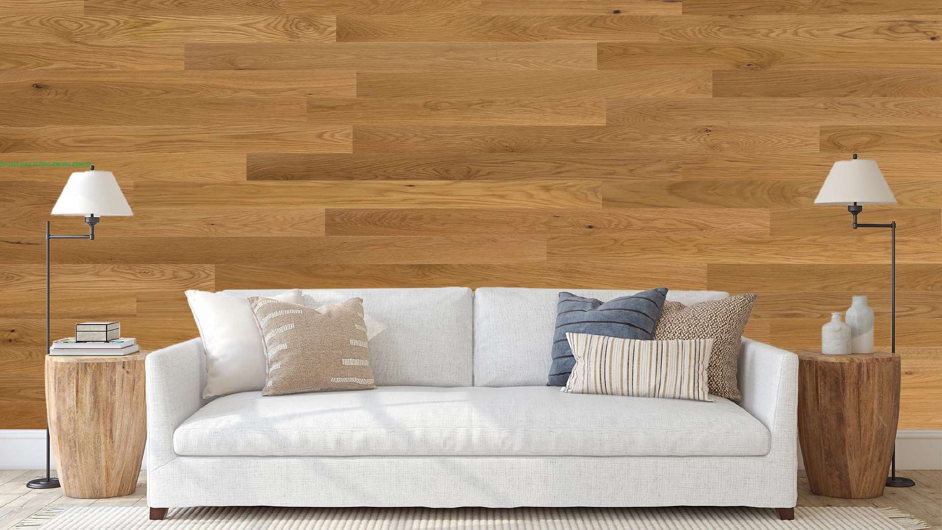 mẫu giấy dán tường phòng khách vân sồi