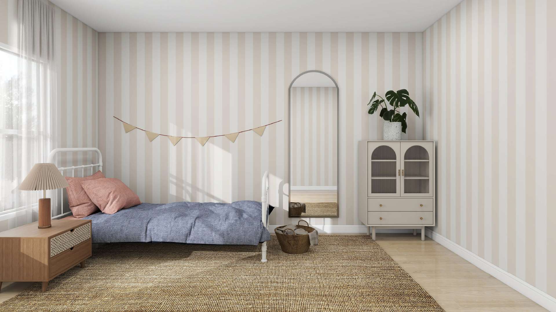 giấy dán tường phòng ngủ màu kem