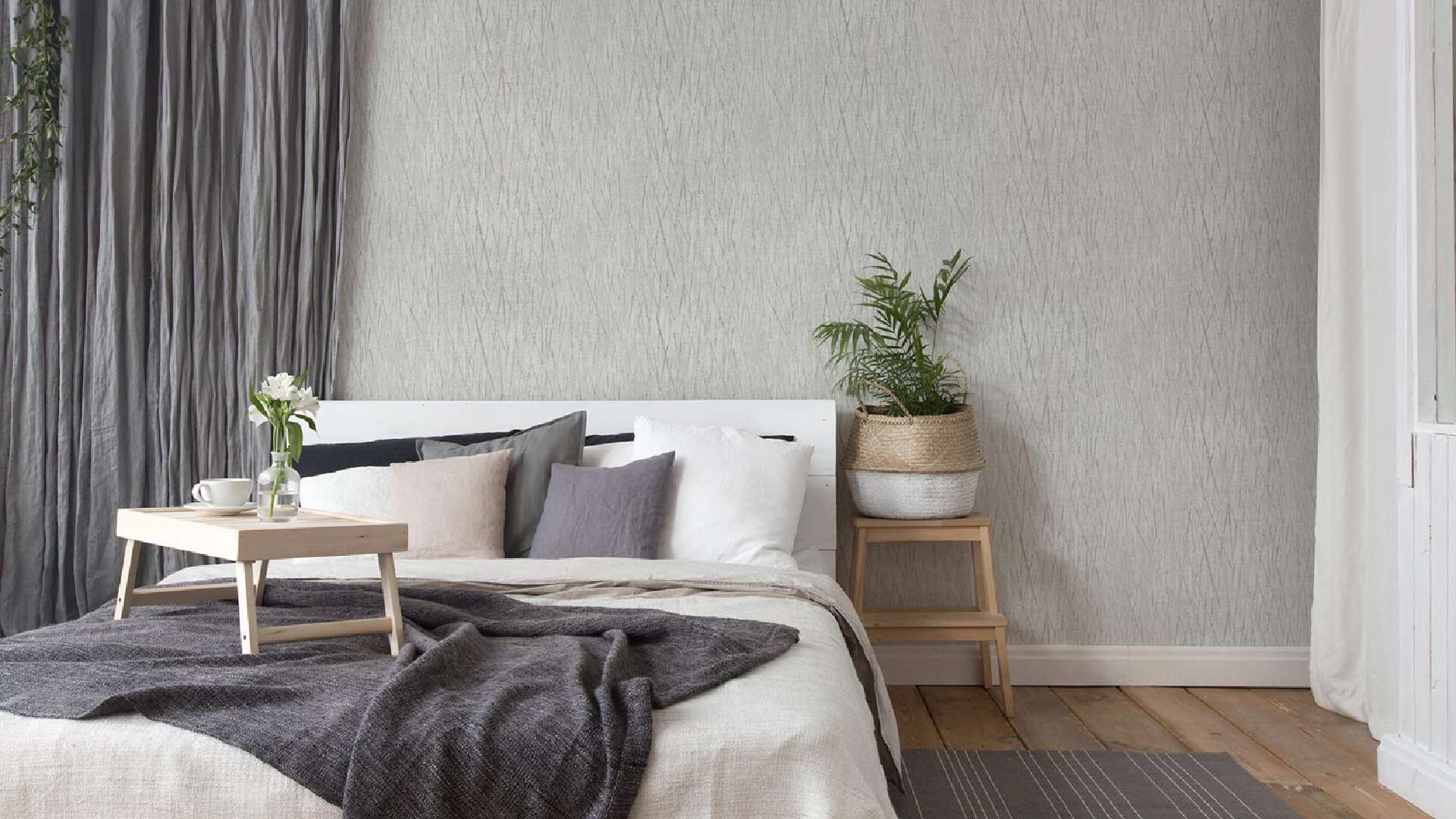 giấy dán tường phòng ngủ màu xám nhạt