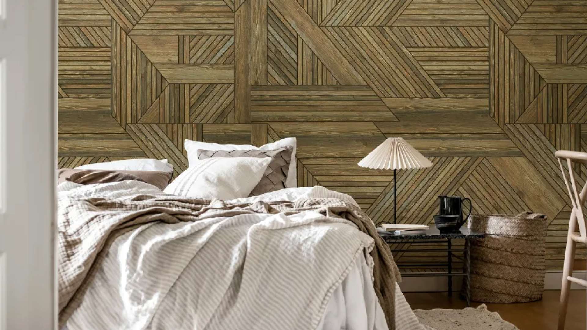 giấy dán tường phòng ngủ vân gỗ sồi