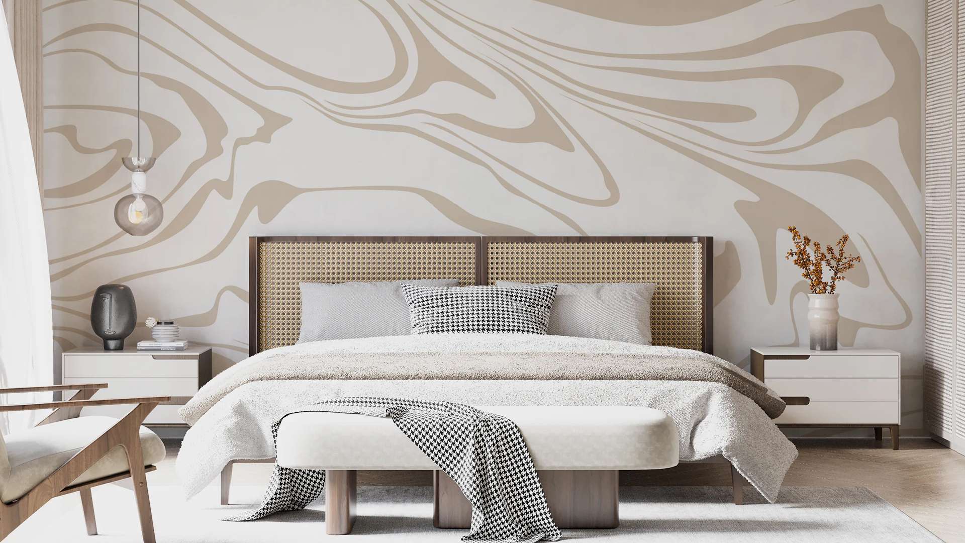 mẫu giấy dán tường phòng ngủ gam màu kem