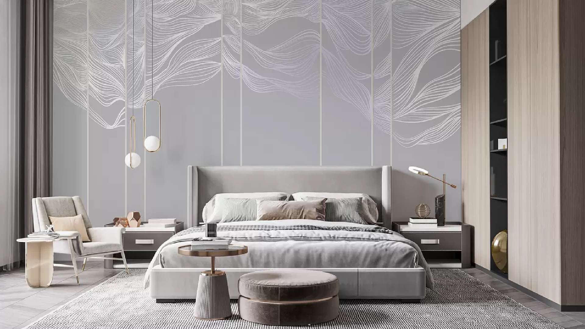 mẫu giấy dán tường phòng ngủ gam màu xám nhạt