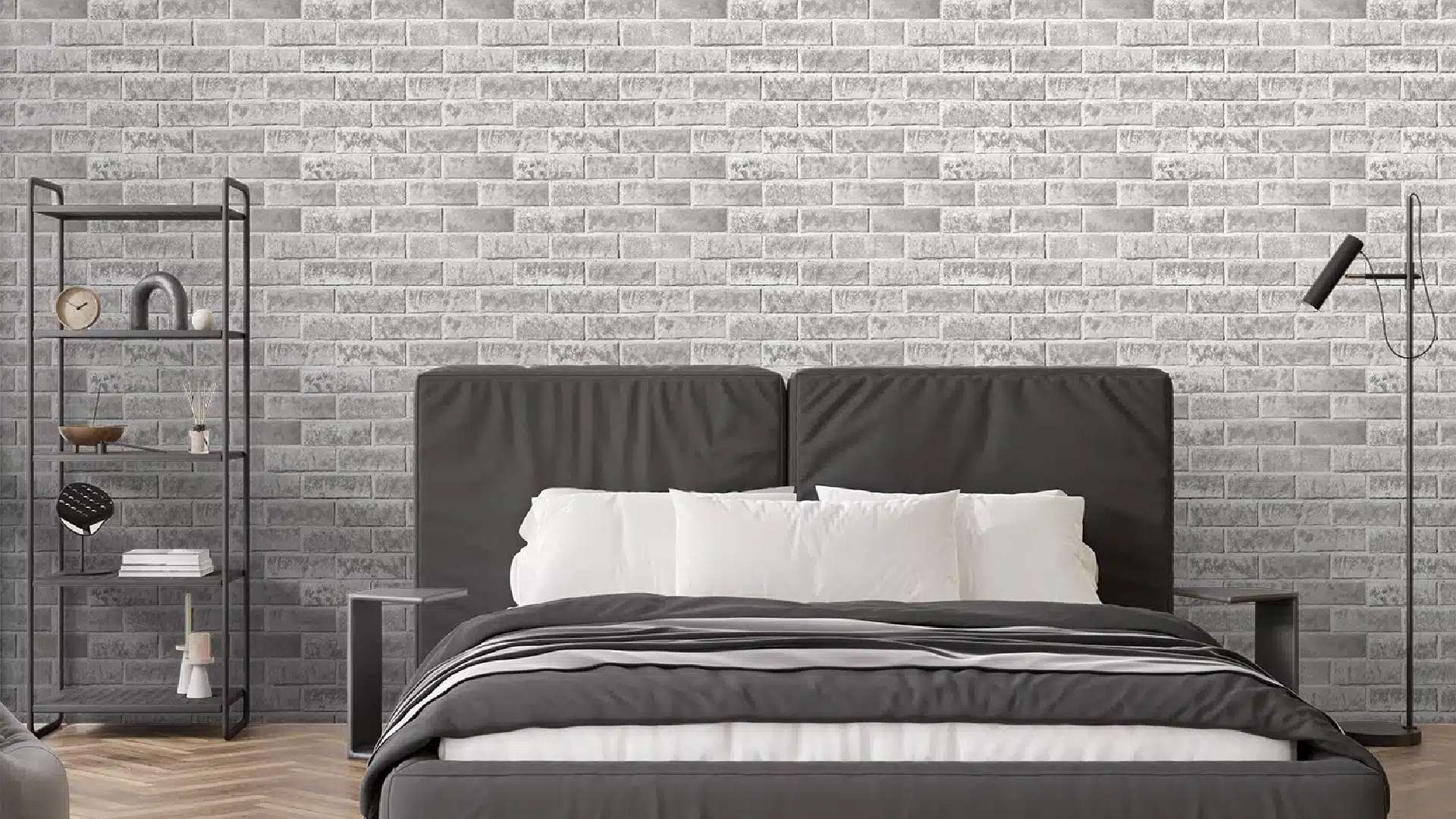 mẫu giấy dán tường phòng ngủ màu xám nhạt