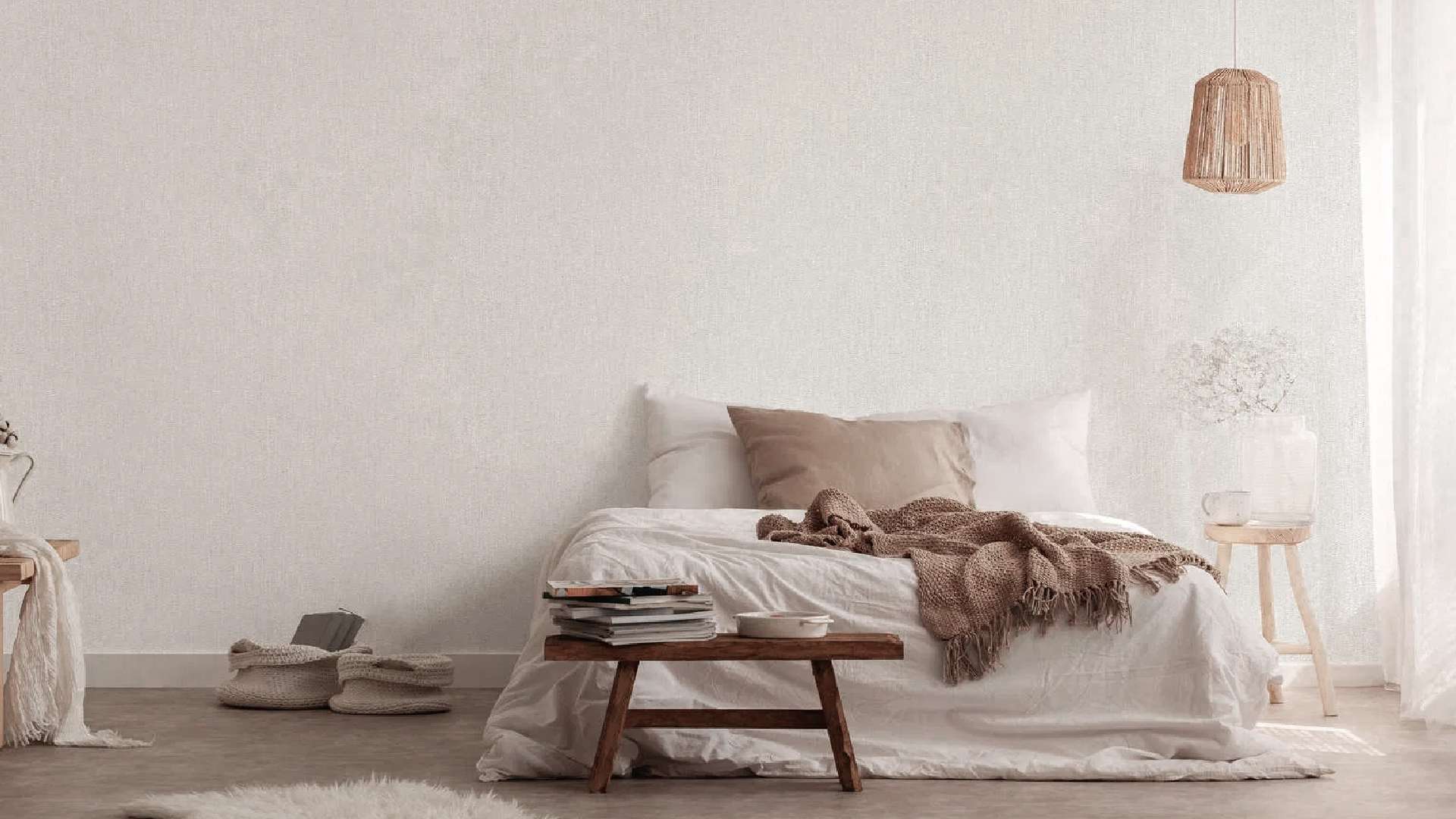 mẫu giấy dán tường phòng ngủ tone trắng