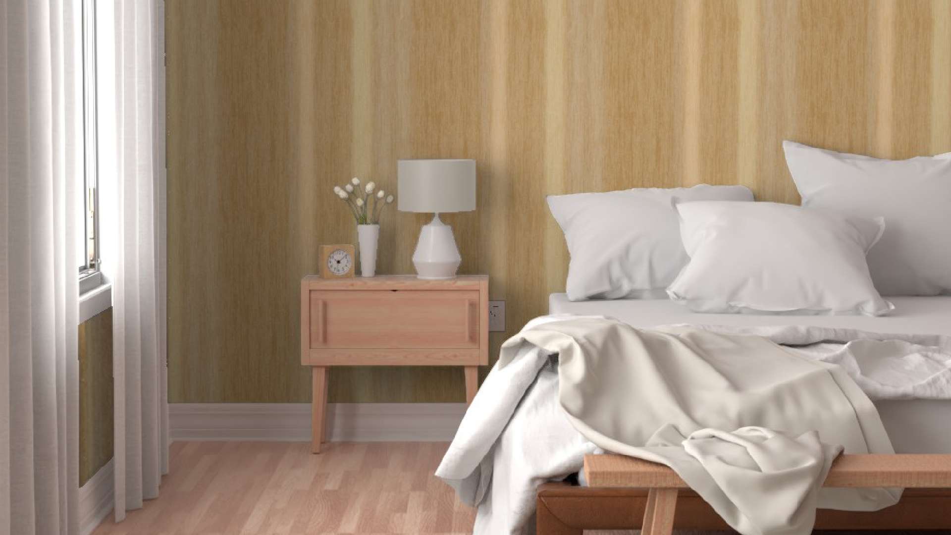 mẫu giấy dán tường phòng ngủ vân gỗ tần bì