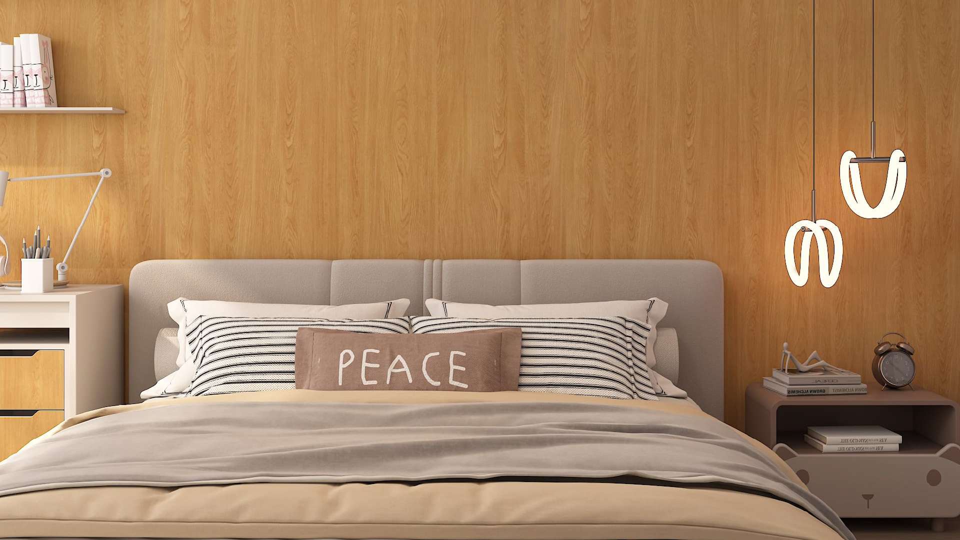 mẫu giấy dán tường vân óc chó phòng ngủ