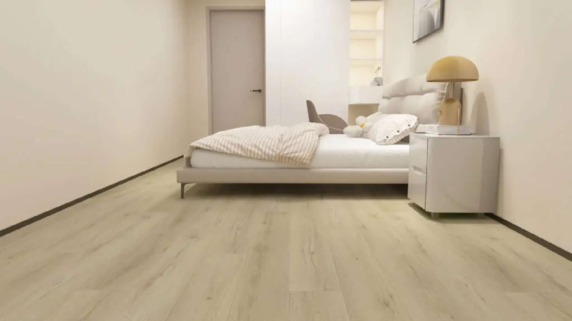 sàn gỗ tự nhiên sồi trắng trong phòng ngủ tối giản