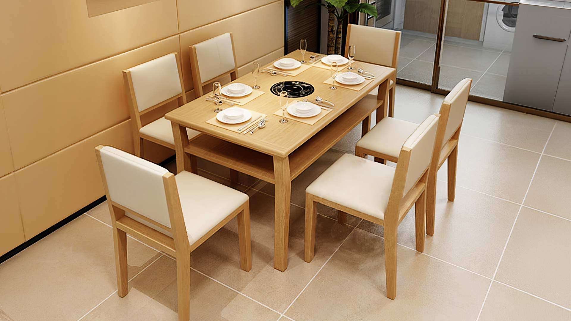 mẫu bàn ăn chữ nhật 6 ghế truyền thống