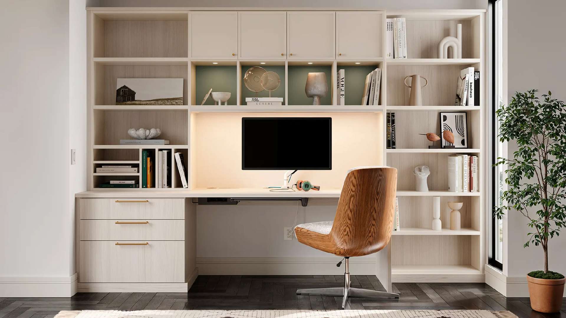 hộc tủ kết hợp bàn làm việc