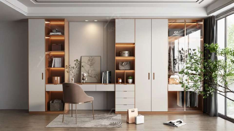 kệ sách bằng gỗ âm tường