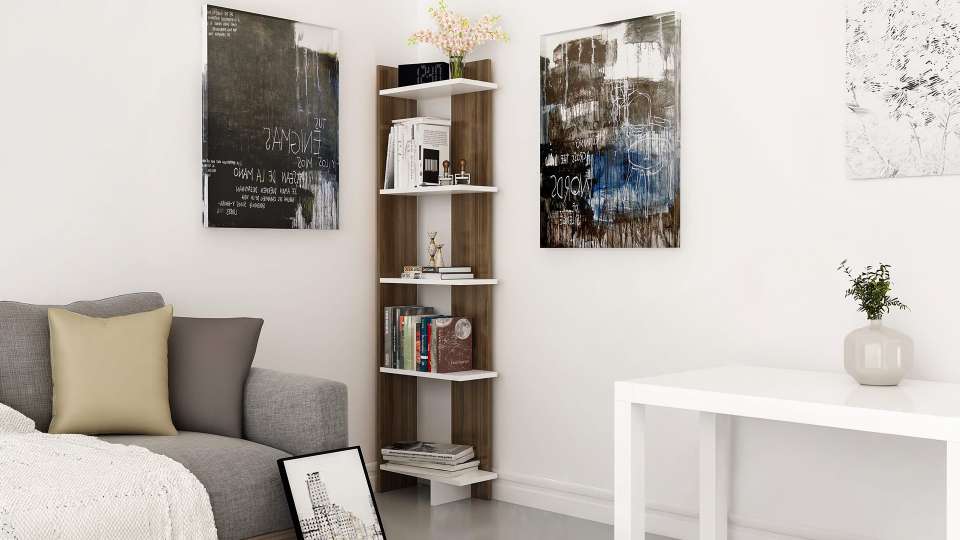 kệ sách góc bằng gỗ