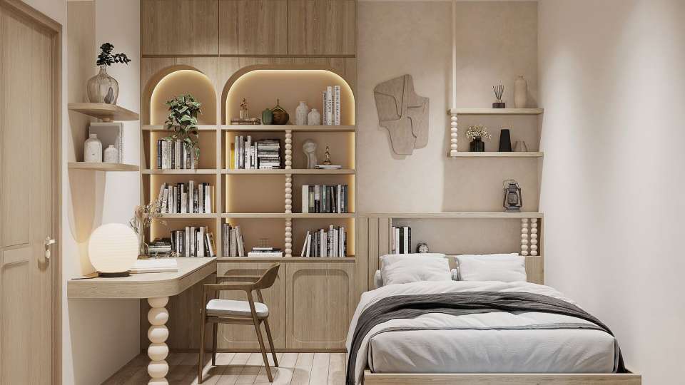 mẫu kệ sách âm tường bằng gỗ