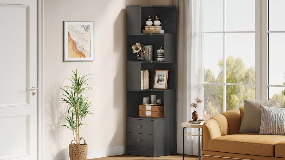 mẫu kệ sách góc bằng gỗ