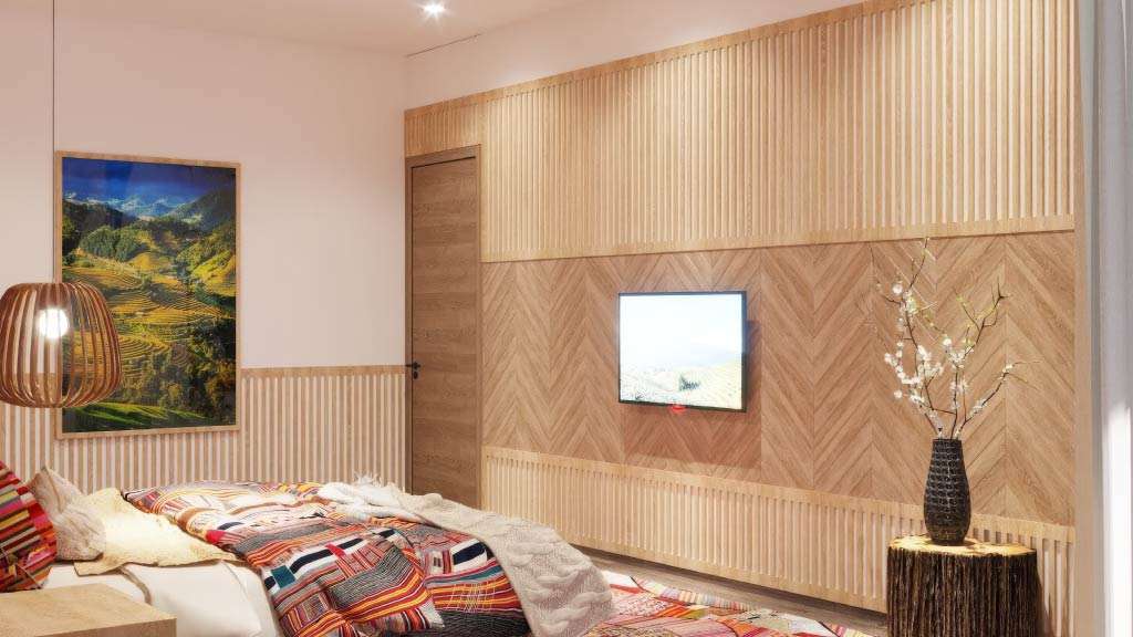 mẫu ốp tường phòng ngủ bằng gỗ tự nhiên
