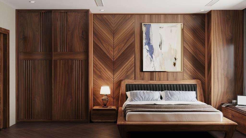 mẫu ốp tường phòng ngủ gỗ tự nhiên