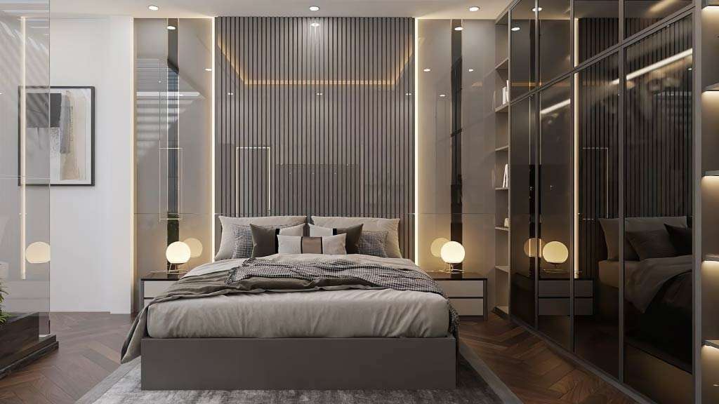 mẫu ốp tường phòng ngủ tấm lam sóng