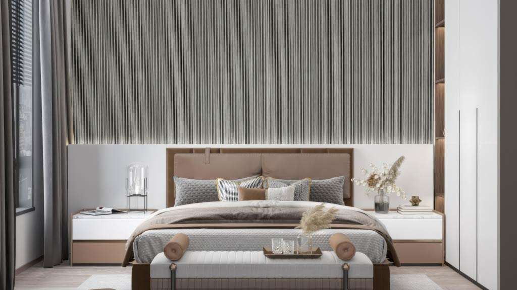 ốp tường phòng ngủ bằng tấm lam sóng
