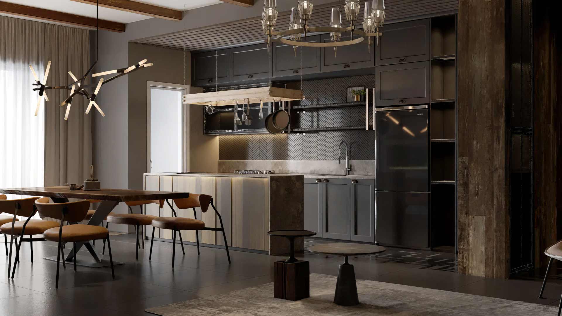 mẫu phòng bếp industrial