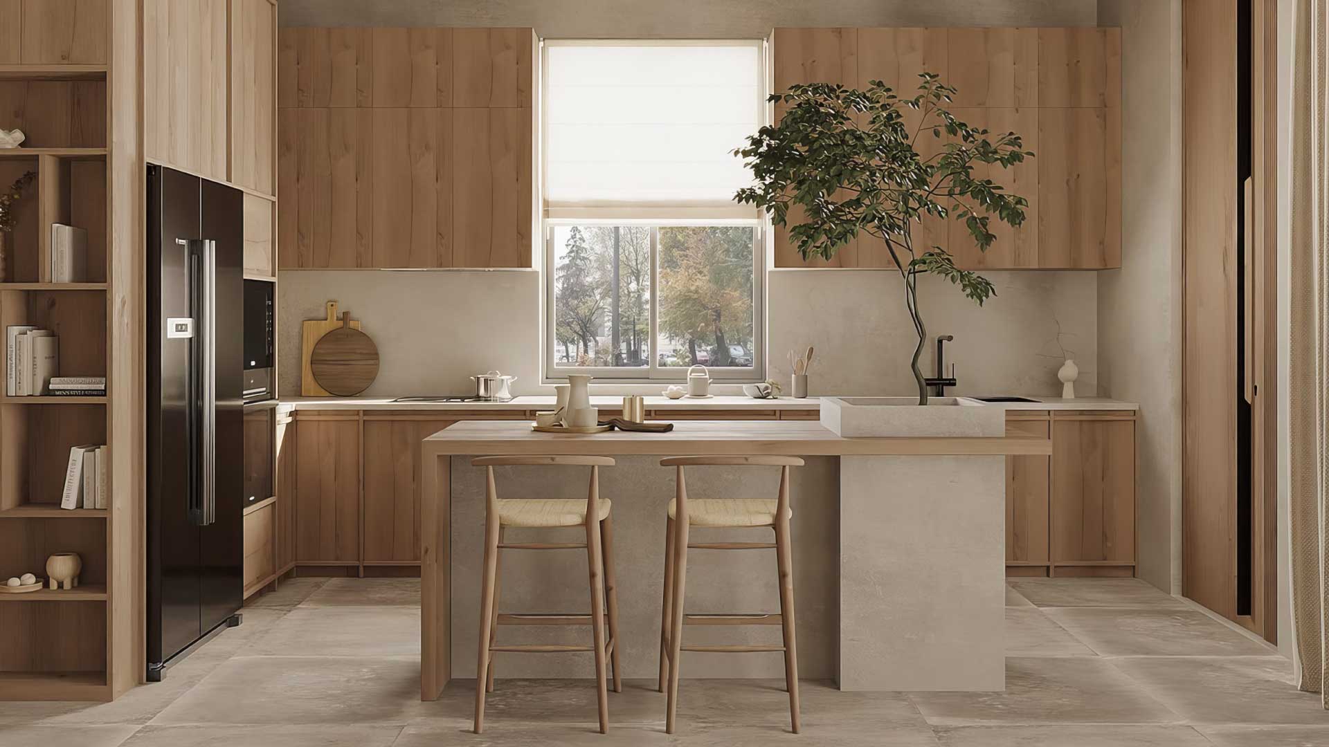 mẫu phòng bếp wabi sabi