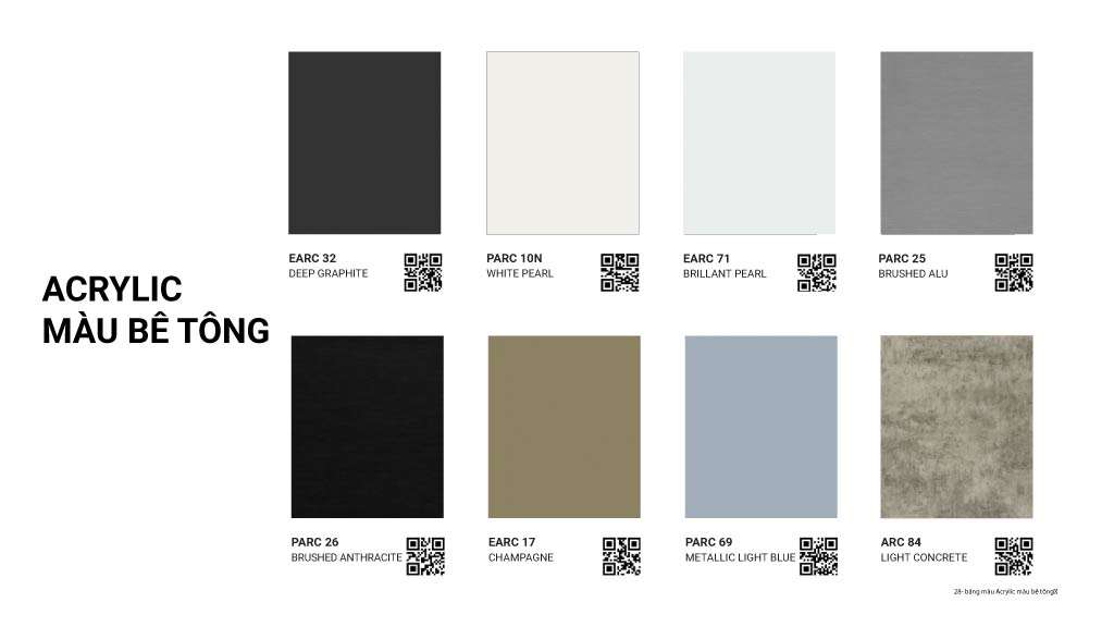 bảng màu acrylic màu bê tông