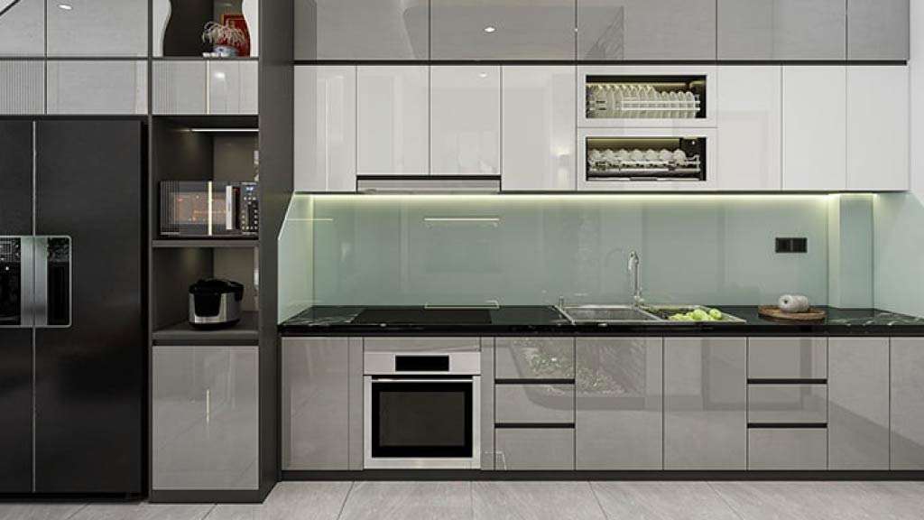 mẫu bếp acrylic chữ i