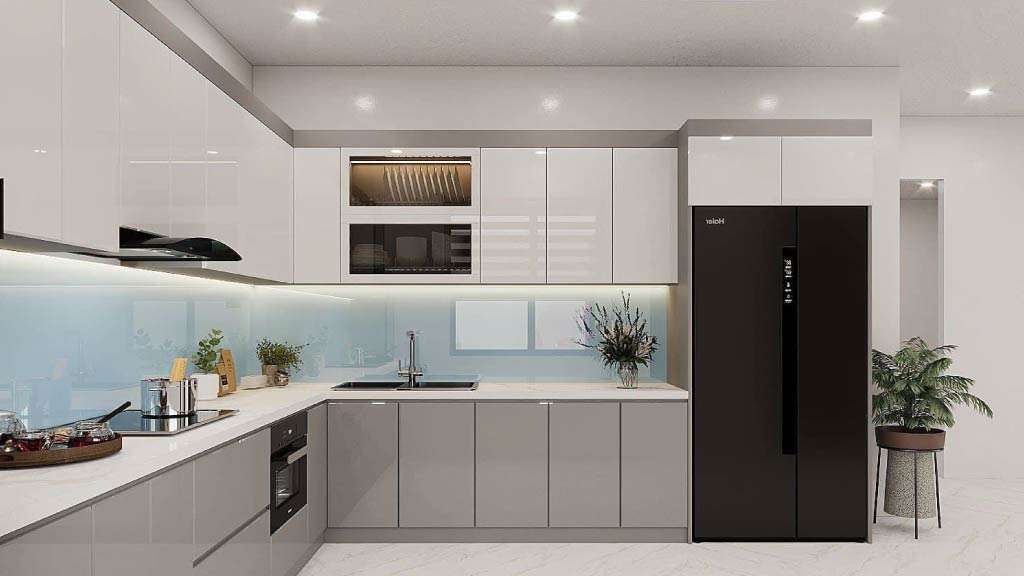 mẫu tủ bếp acrylic chữ l