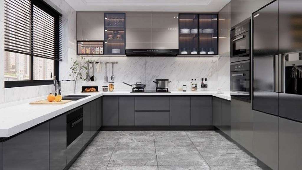 mẫu tủ bếp acrylic chữ u