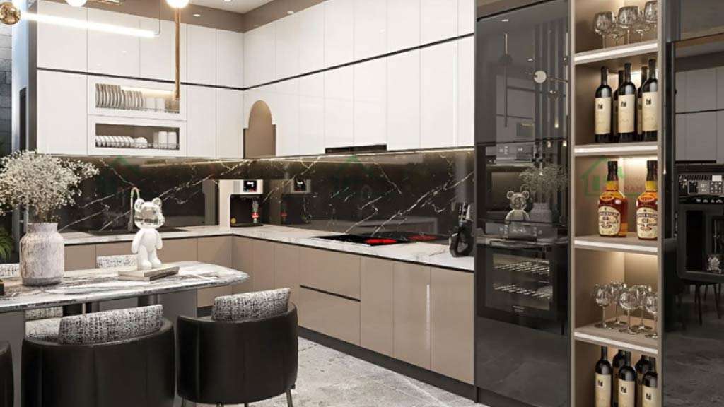 tủ bếp phủ acrylic chữ l