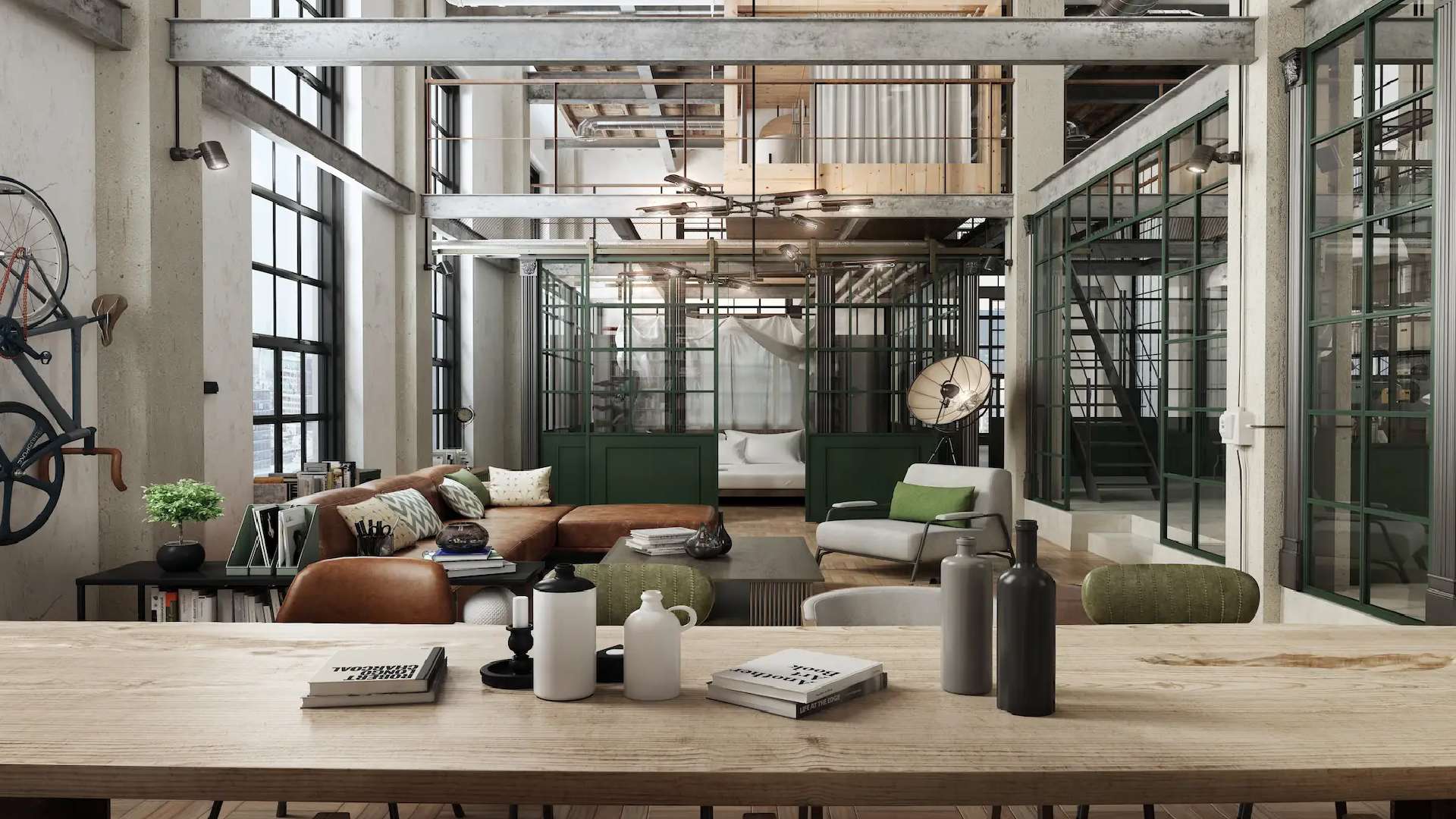 bố trí không gian mở phong cách nội thất industrial
