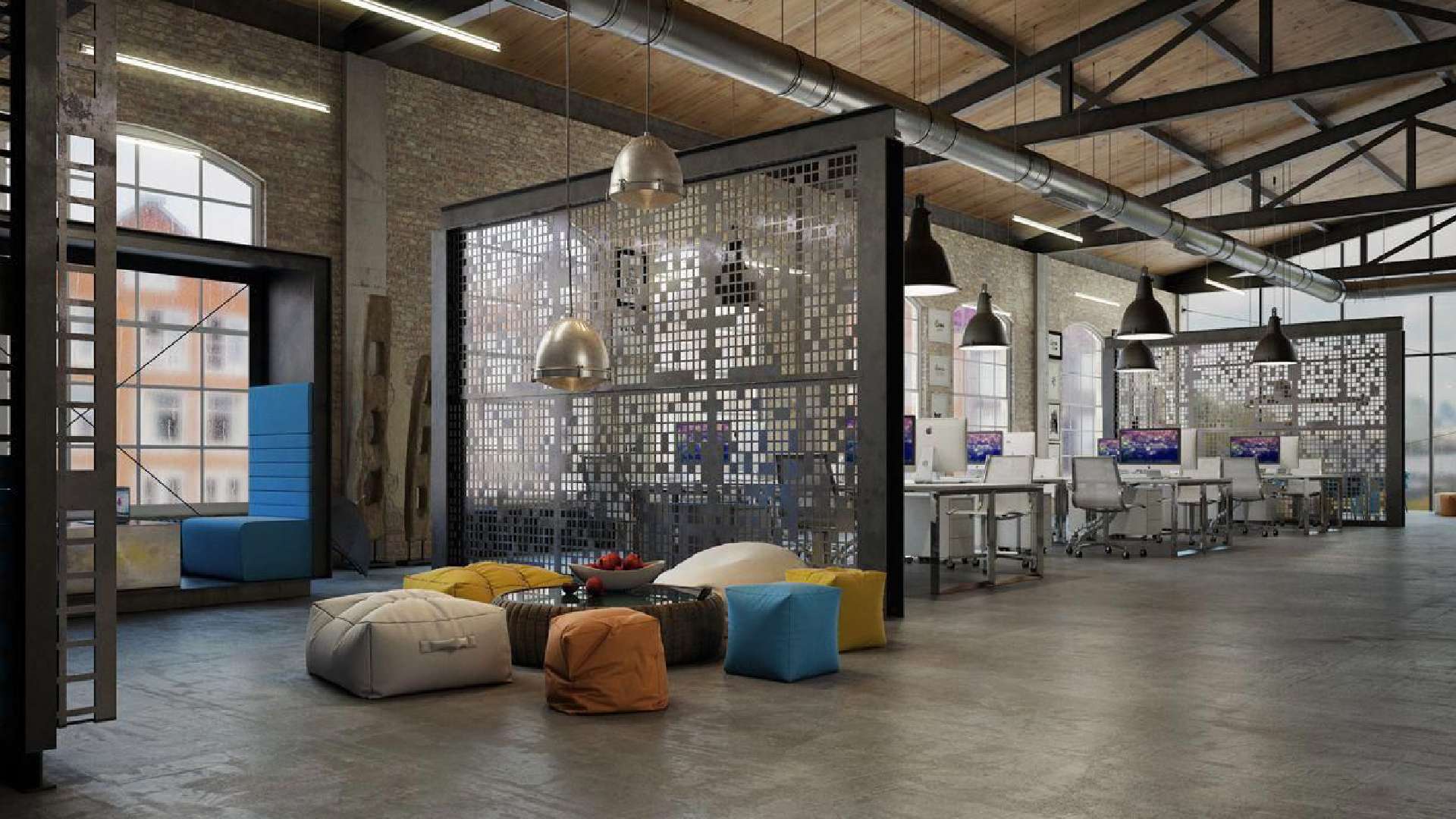 mẫu văn phòng phong cách nội thất industrial