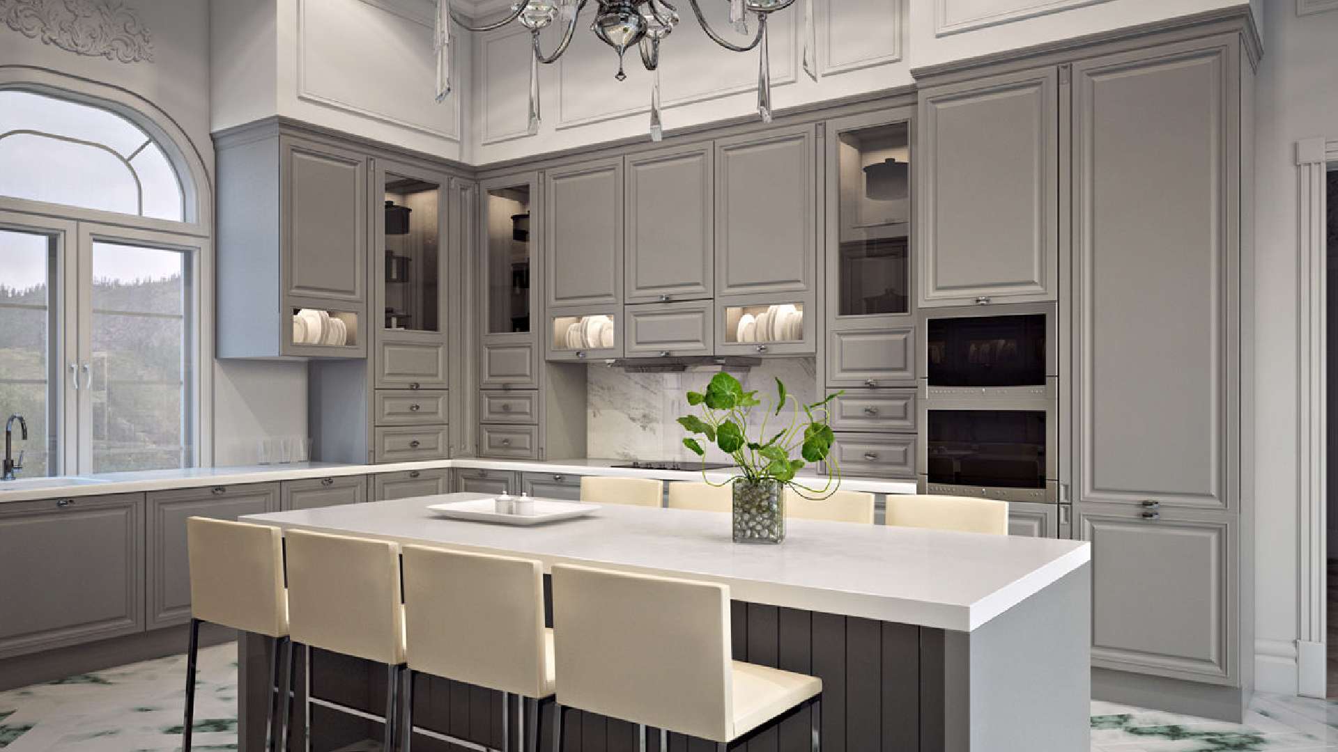 mẫu phòng bếp phong cách nội thất tân cổ điển