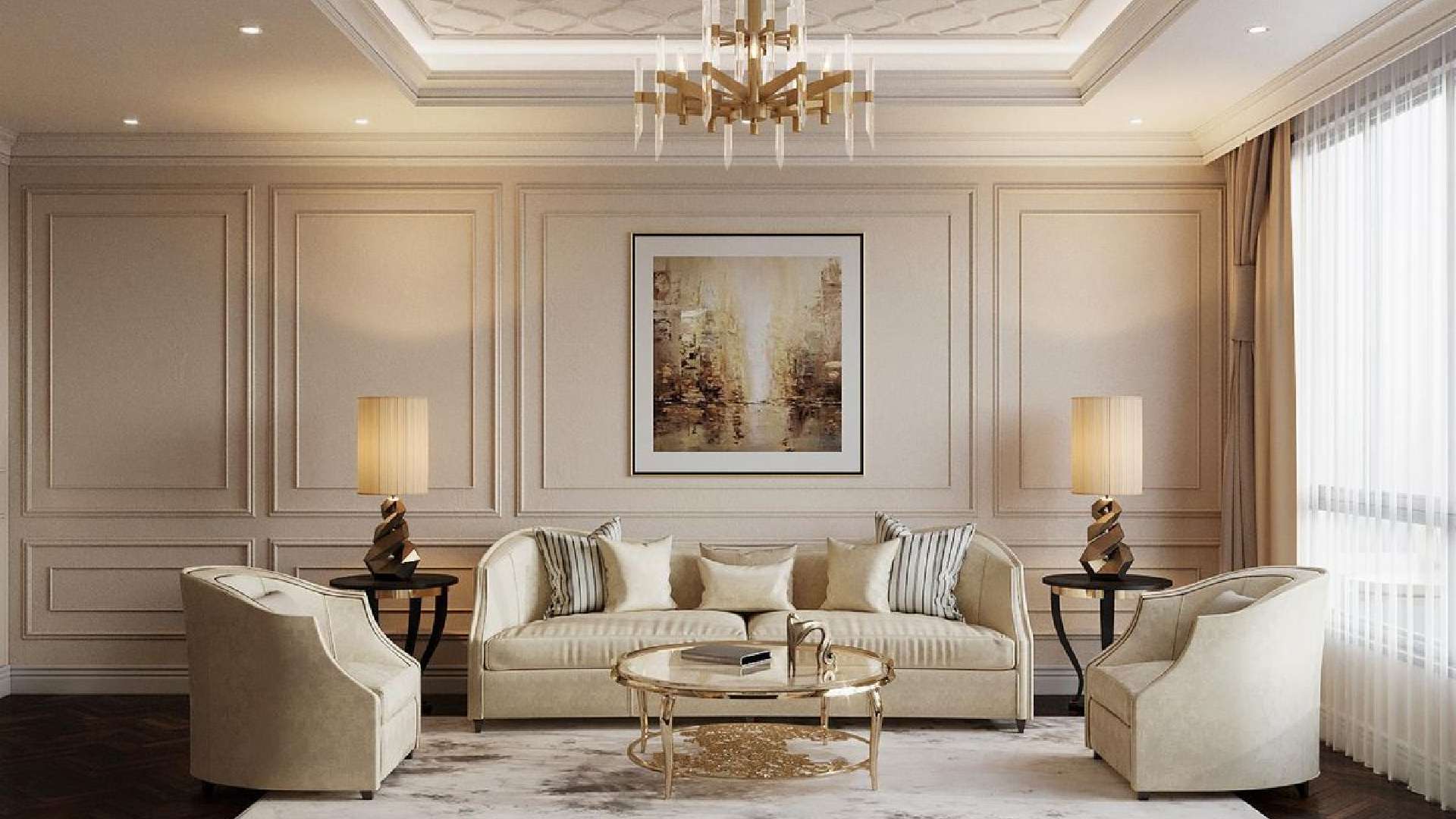 mẫu phòng khách phong cách nội thất tân cổ điển