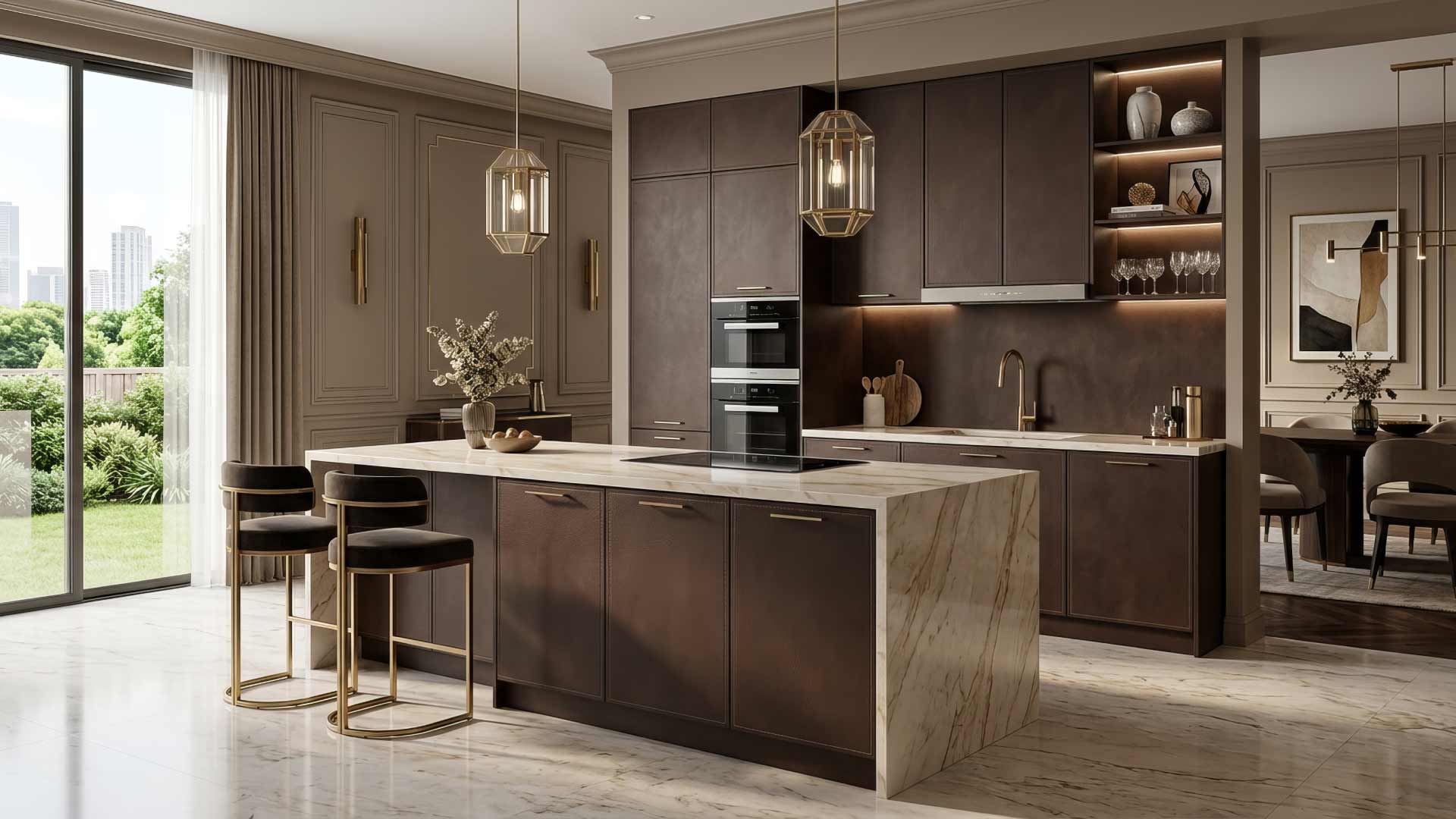 mẫu tủ bếp melamine màu giả da