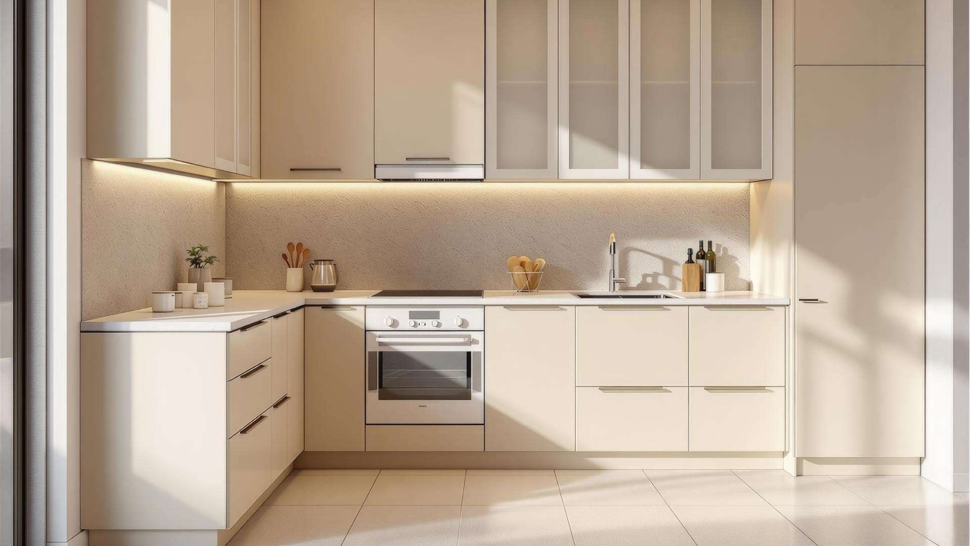 mẫu tủ bếp melamine màu trơn đẹp