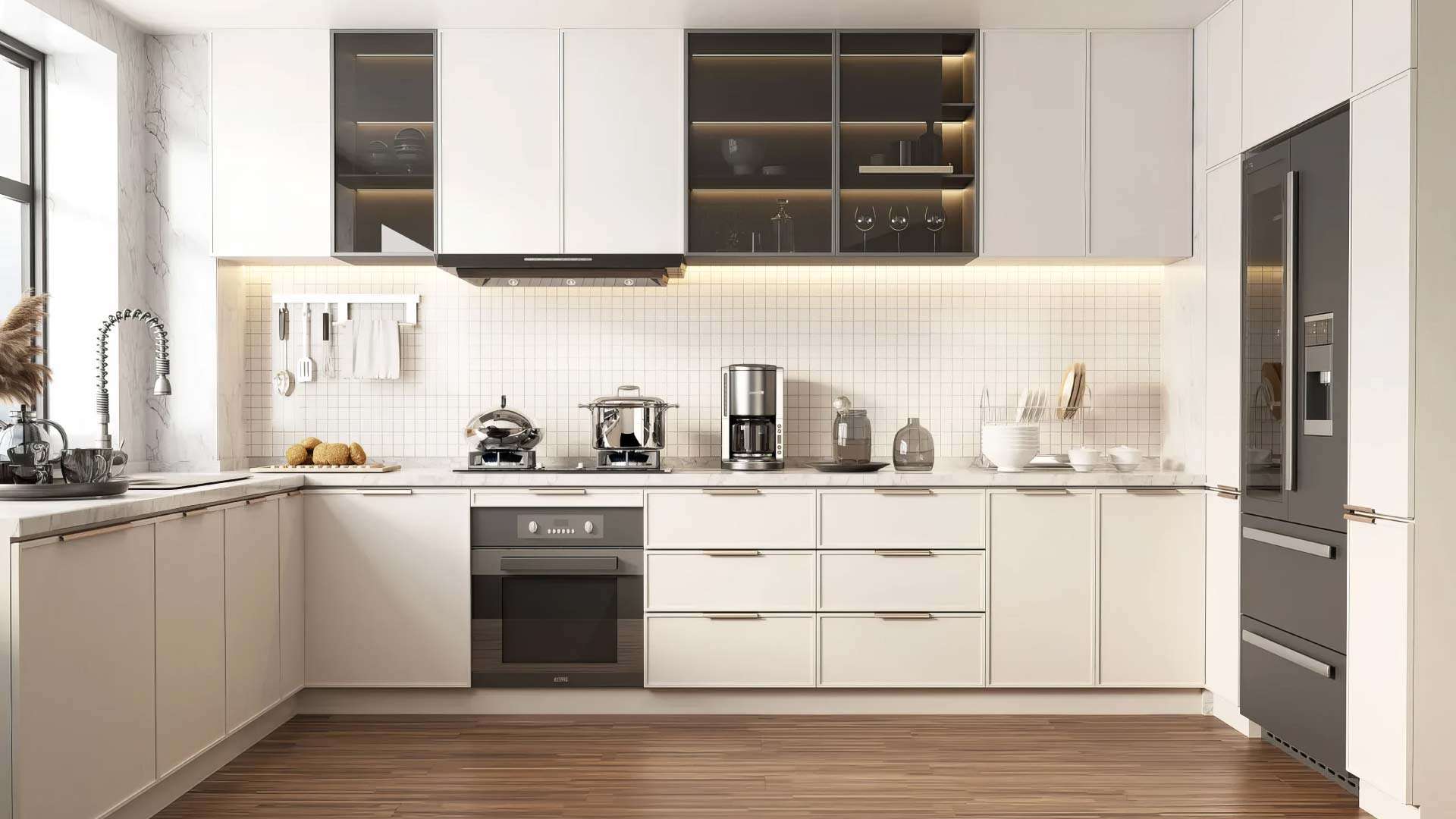 mẫu tủ bếp melamine màu trơn