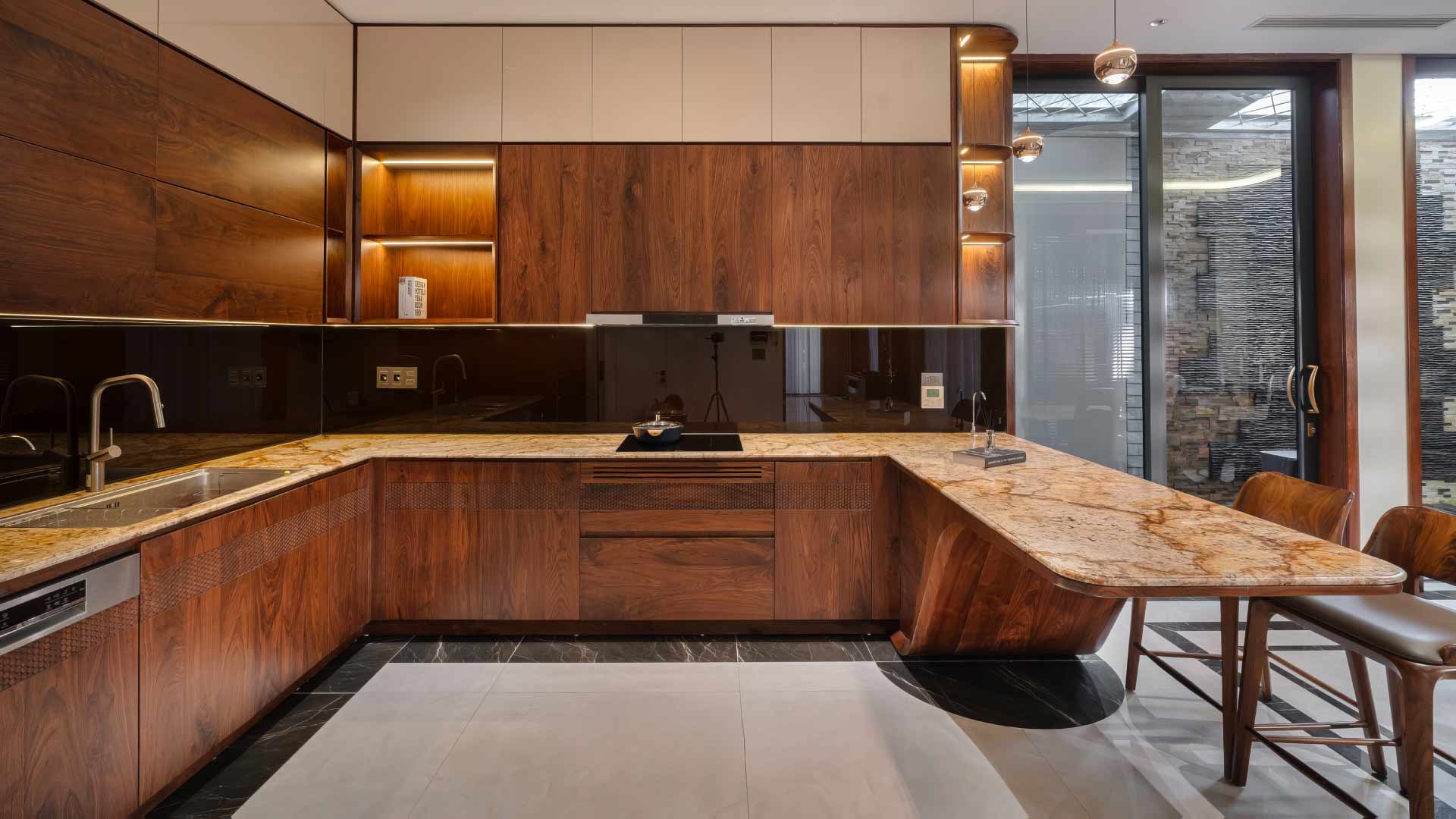mẫu tủ bếp melamine màu vân gỗ đẹp