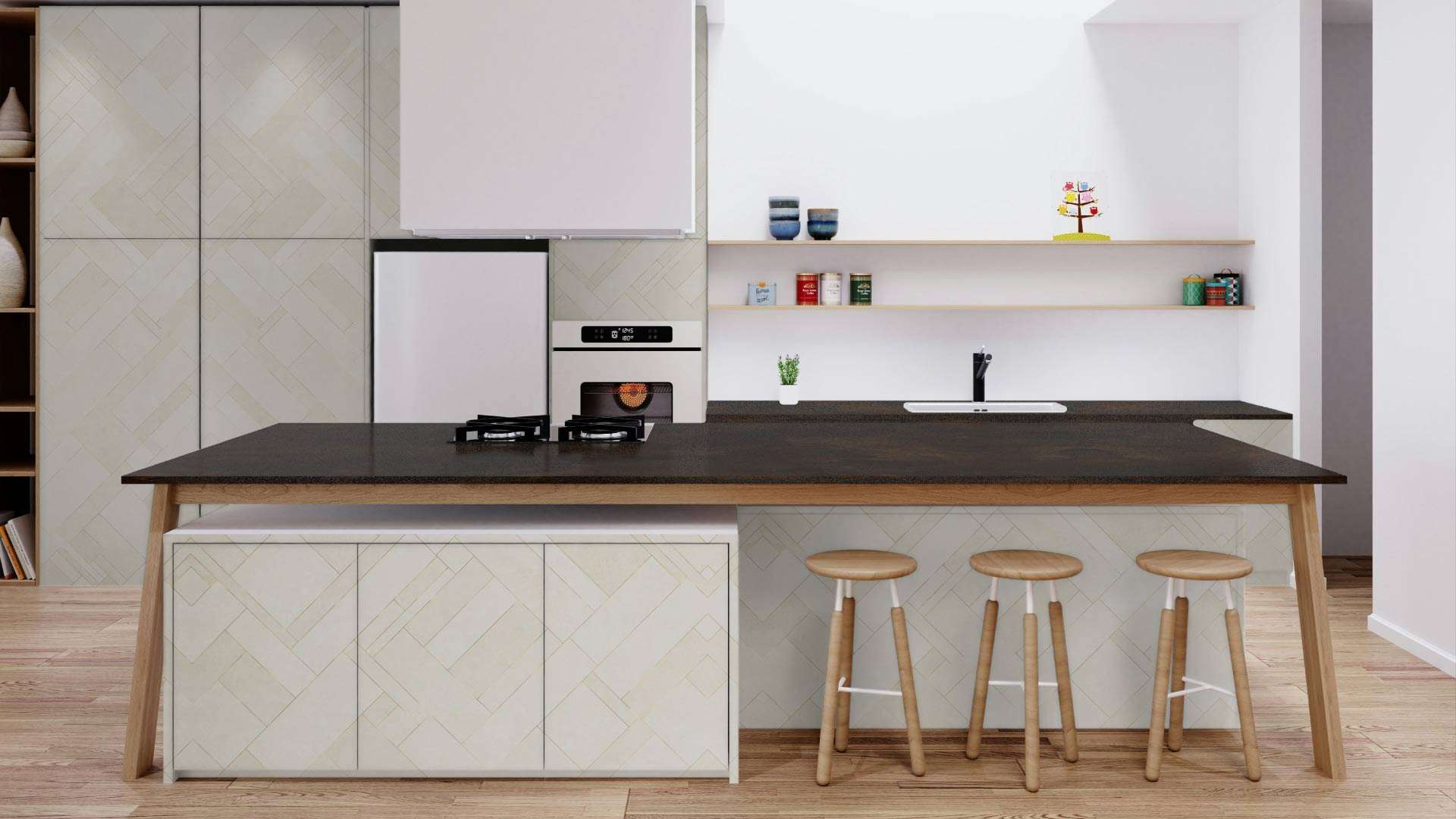 tủ bếp melamine màu digital