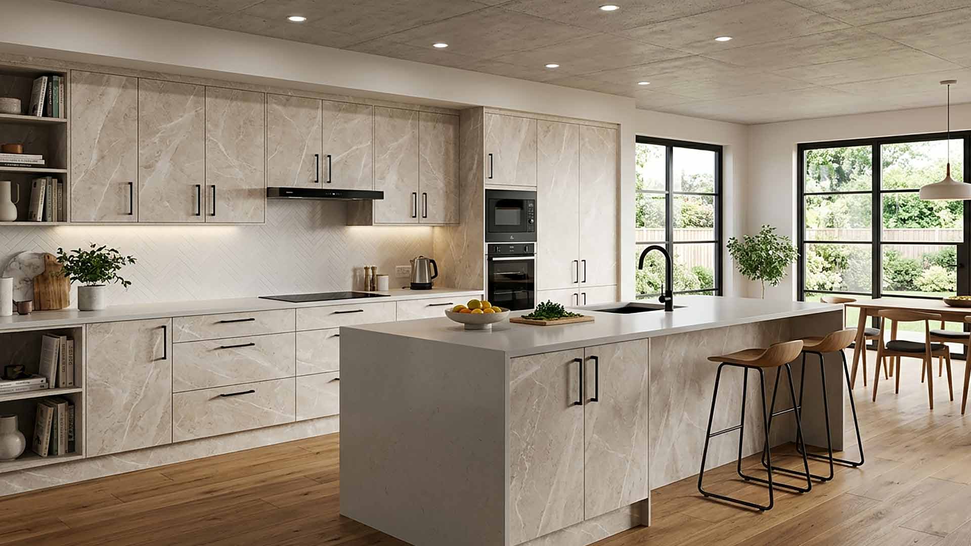 tủ bếp melamine màu vân đá