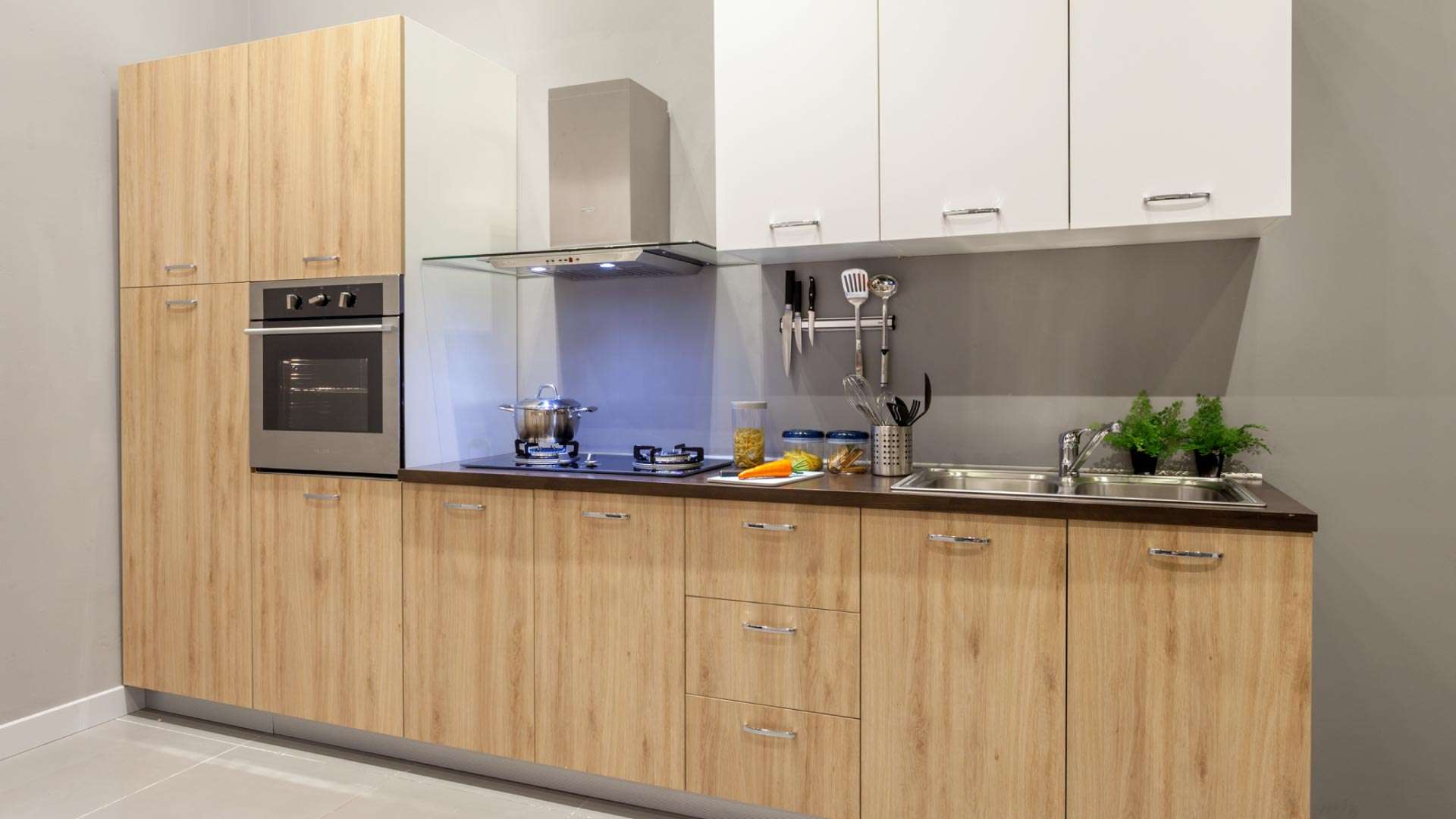 tủ bếp melamine màu vân gỗ